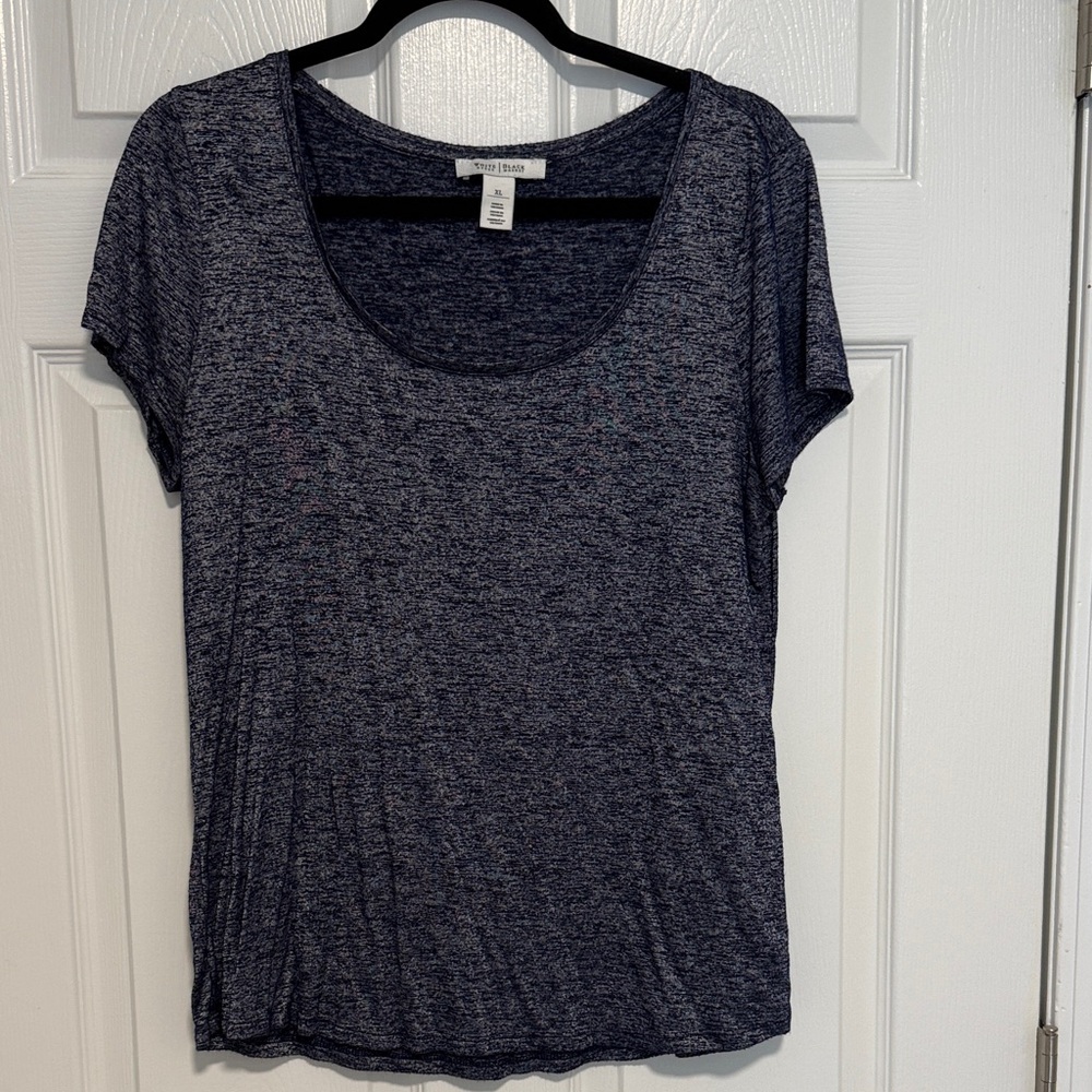 White House Black Market Navy Heather Scoop Neck Short Sleeve Tee